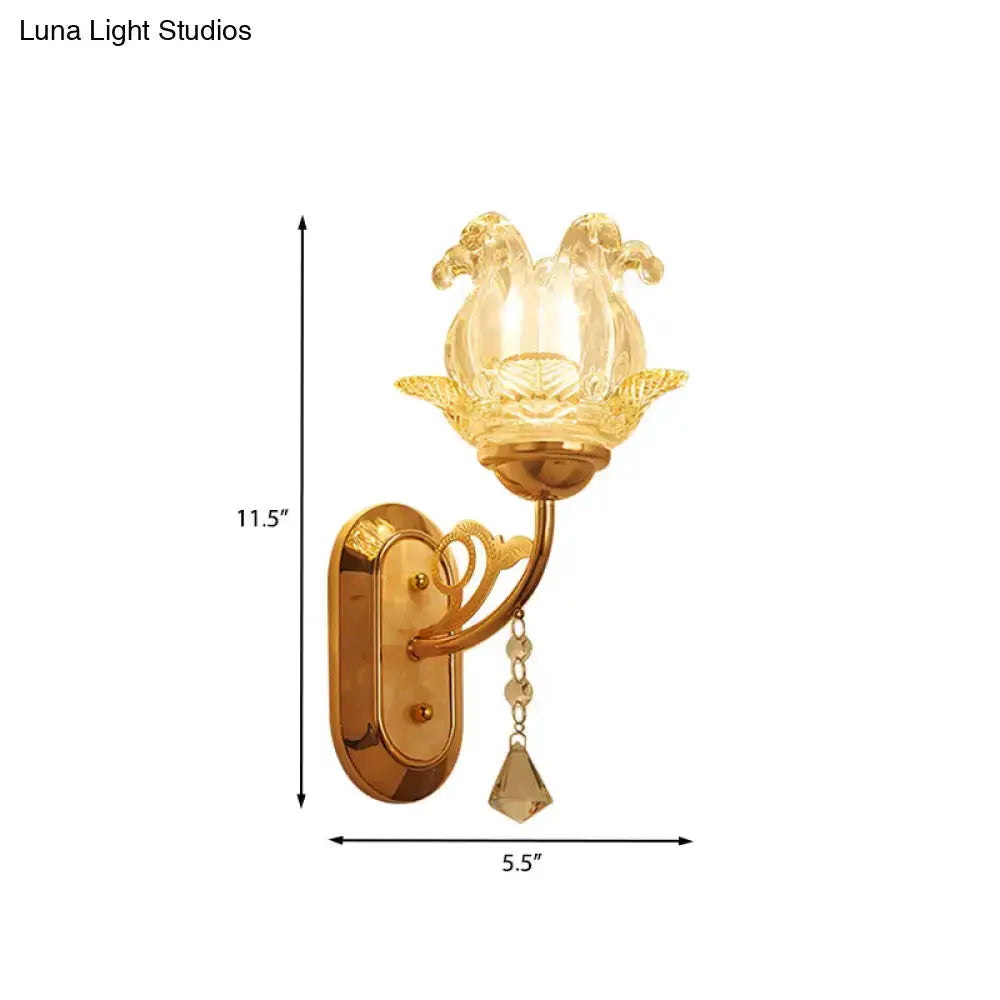 Gold Crystal Lotus Wall Lamp For Bedroom