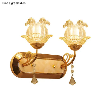 Gold Crystal Lotus Wall Lamp For Bedroom