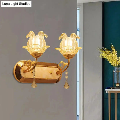 Gold Crystal Lotus Wall Lamp For Bedroom