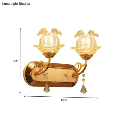 Gold Crystal Lotus Wall Lamp For Bedroom