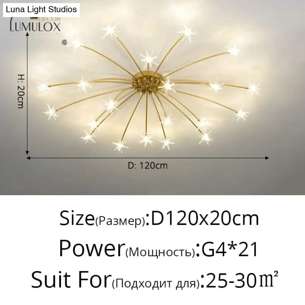 Gold Floral Crystal Nineteen-Head Chandelier with a gold-tone frame and crystal starbursts, 120cm dia on Tampa Home & Garden Store