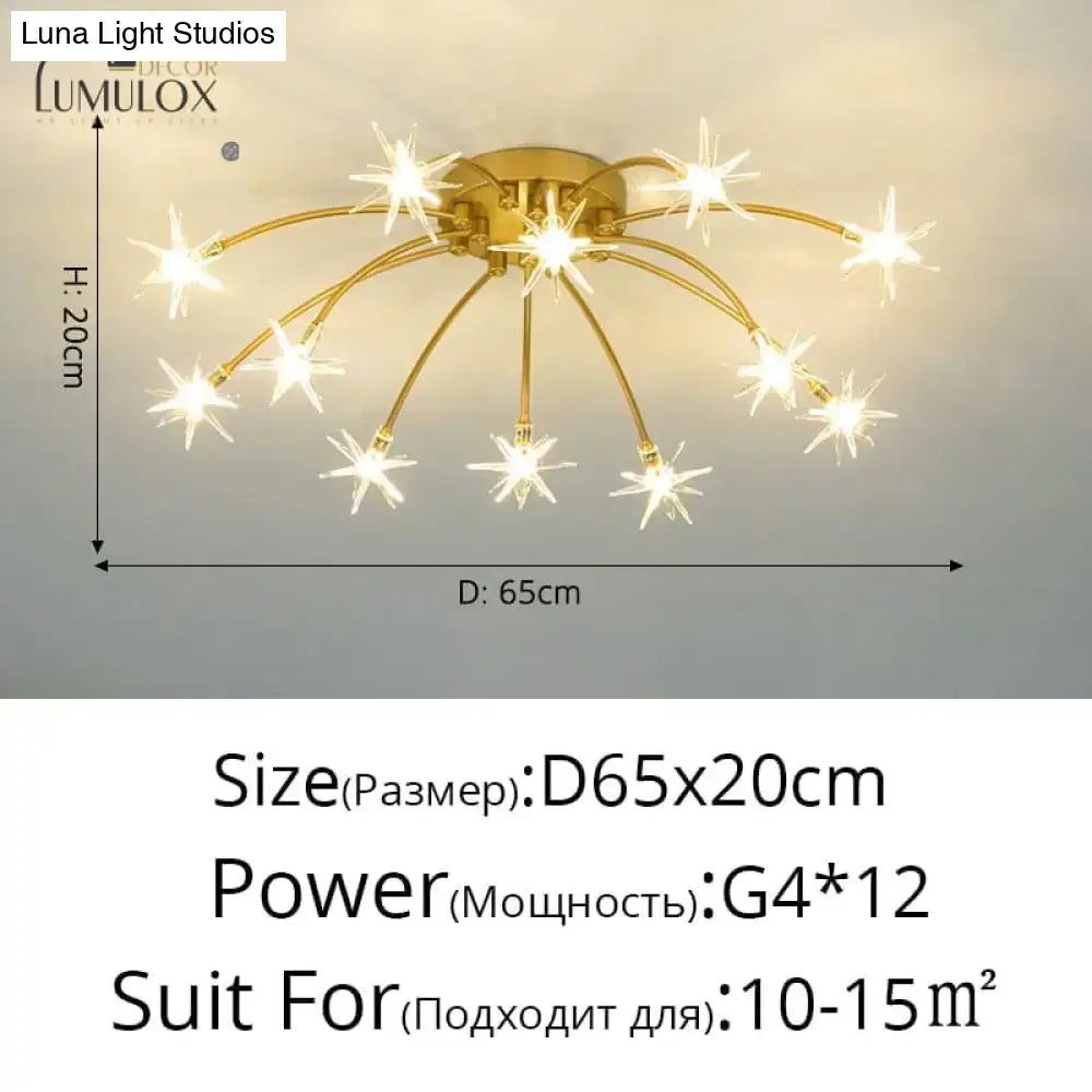 Decorbites Gold Floral Crystal 19-Head Chandelier starburst bulbs, gold arms, 65x20cm, G4*12 on Tampa Home & Garden Store
