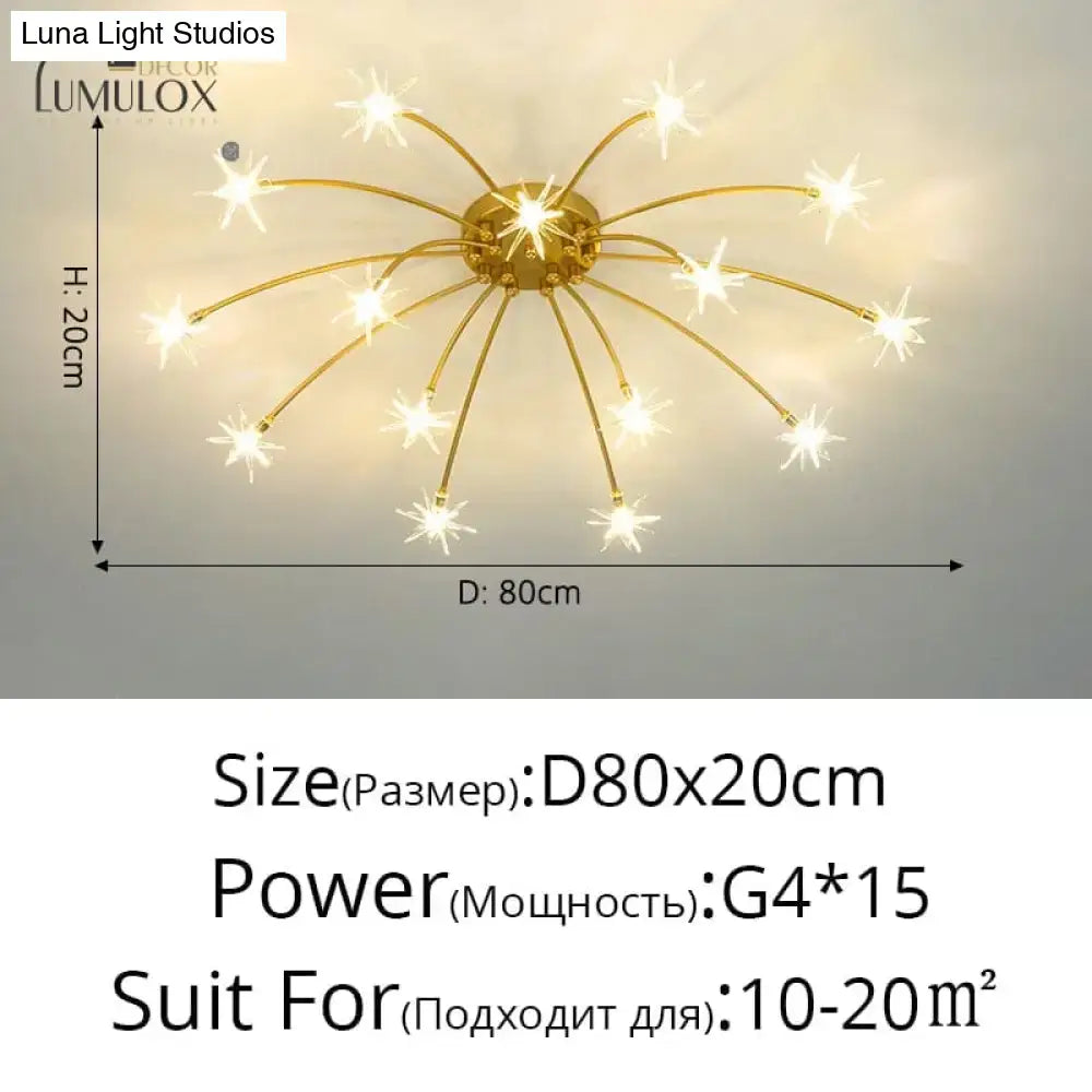 Gold floral crystal nineteen-head chandelier with radiating arms and star bulbs Decorbites on Tampa Home & Garden Store
