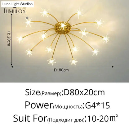 Gold floral crystal nineteen-head chandelier with radiating arms and star bulbs Decorbites on Tampa Home & Garden Store