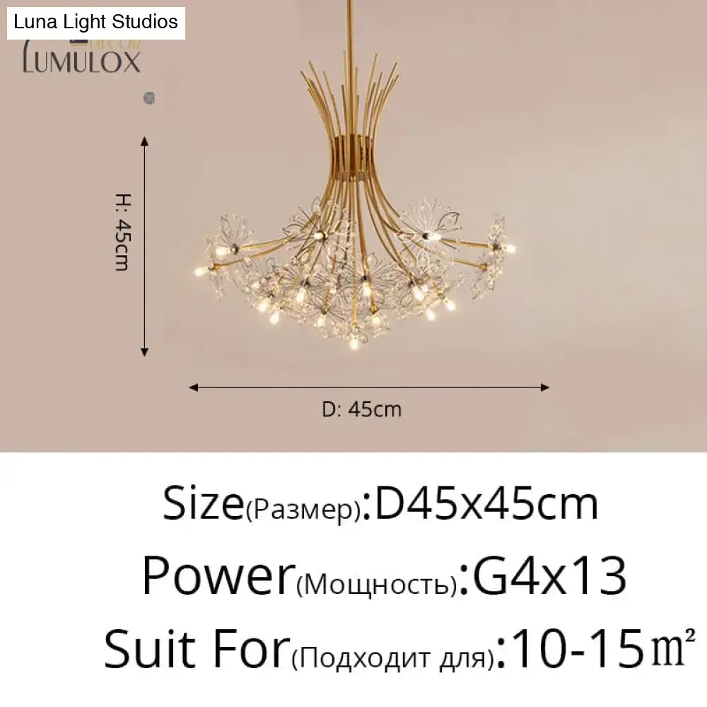 Gold Floral Crystal Nineteen-Head Chandelier, gold finish with crystal blossoms, D45xH45cm on Tampa Home & Garden Store