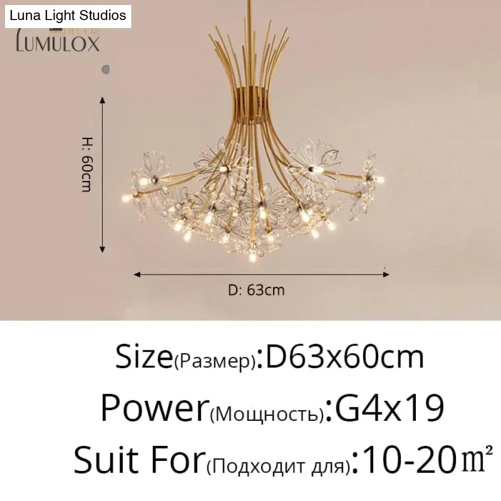 Gold Floral Crystal Nineteen-Head Chandelier, brass finish with crystal petals on Tampa Home & Garden Store