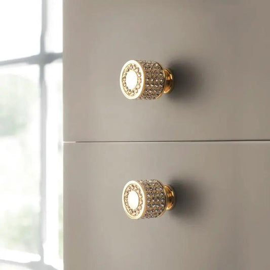 Stevvex gold luxury cabinet handle with crystal-studded ring, zinc alloy pull for cabinets on Tampa Home & Garden Store