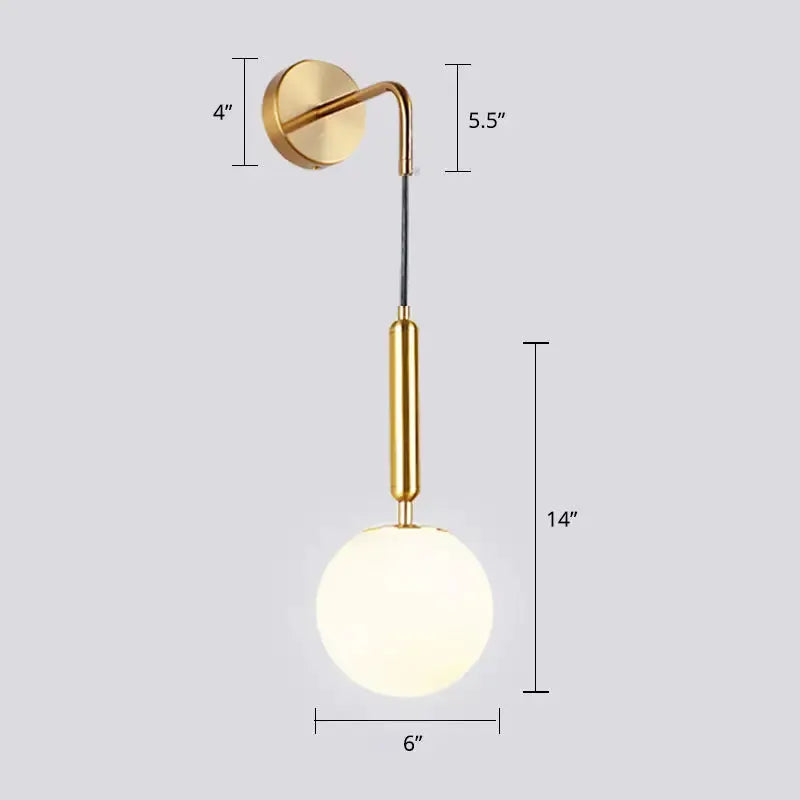 Gold Opal Glass Spherical Wall Light for Bedroom