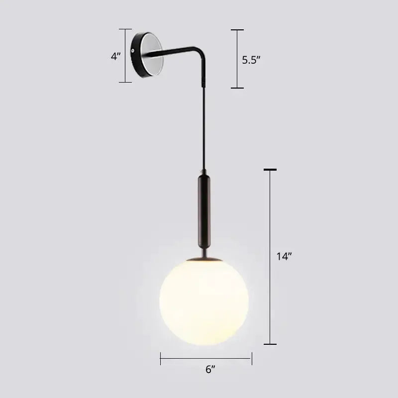 Gold Opal Glass Spherical Wall Light for Bedroom
