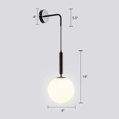 Gold Opal Glass Spherical Wall Light for Bedroom