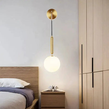 Gold Opal Glass Spherical Wall Light for Bedroom