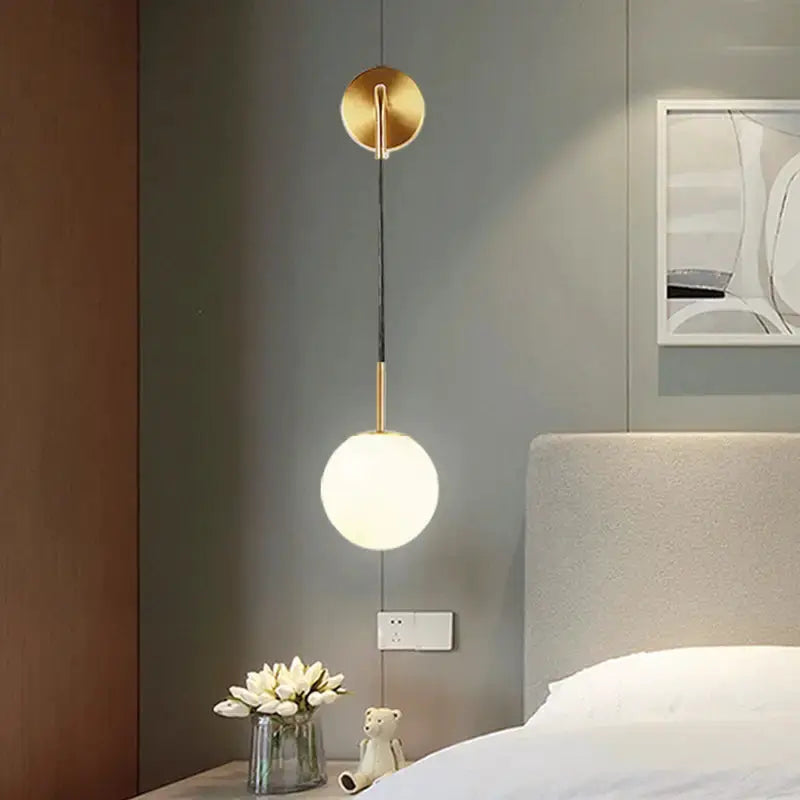 Gold Opal Glass Spherical Wall Light for Bedroom