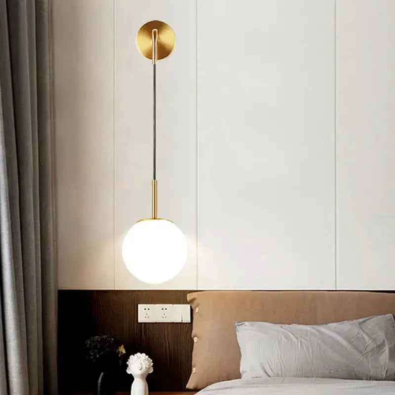 Gold Opal Glass Spherical Wall Light for Bedroom