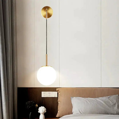 Gold Opal Glass Spherical Wall Light for Bedroom