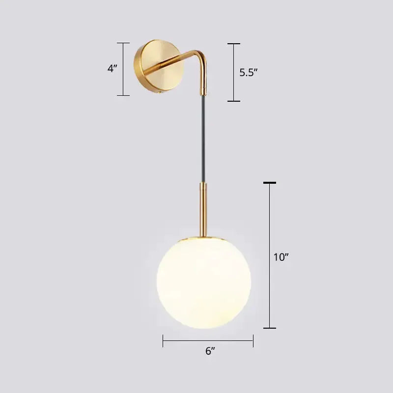 Gold Opal Glass Spherical Wall Light for Bedroom