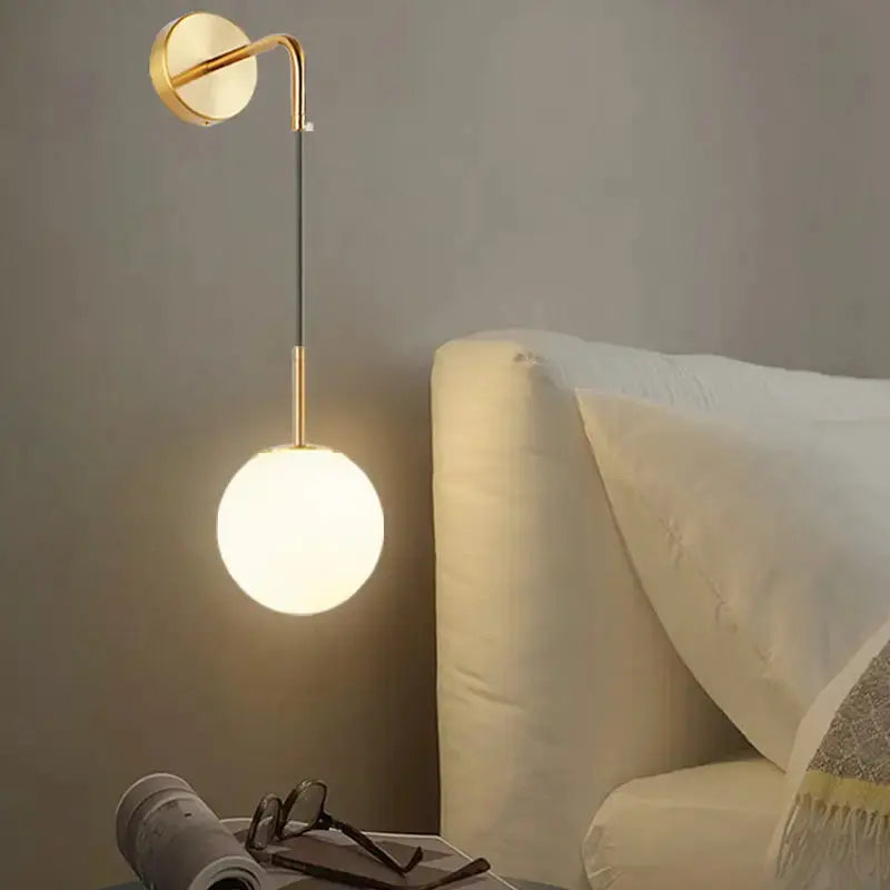 Gold Opal Glass Spherical Wall Light for Bedroom