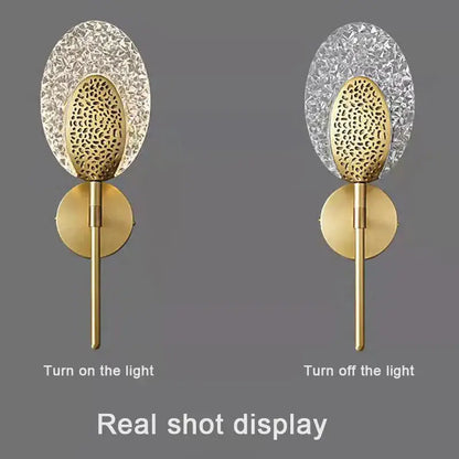 Gold textured wall lamp pair by Decorbites, brass wall light with crystal oval backplates on Tampa Home & Garden Store