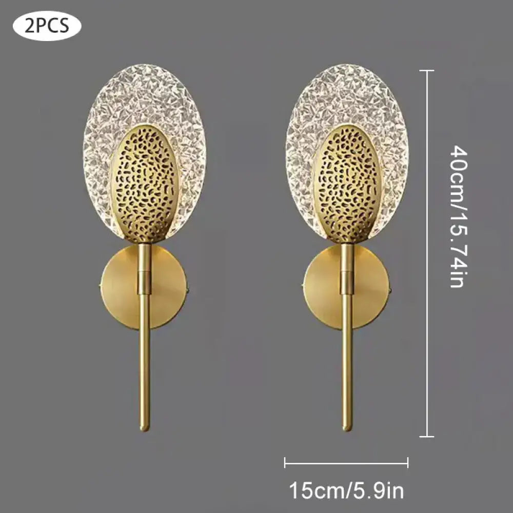Gold Textured Wall Lamp pair with brass finish and oval clear textured backs by Decorbites on Tampa Home & Garden Store