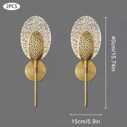 Gold Textured Wall Lamp pair with brass finish and oval clear textured backs by Decorbites on Tampa Home & Garden Store