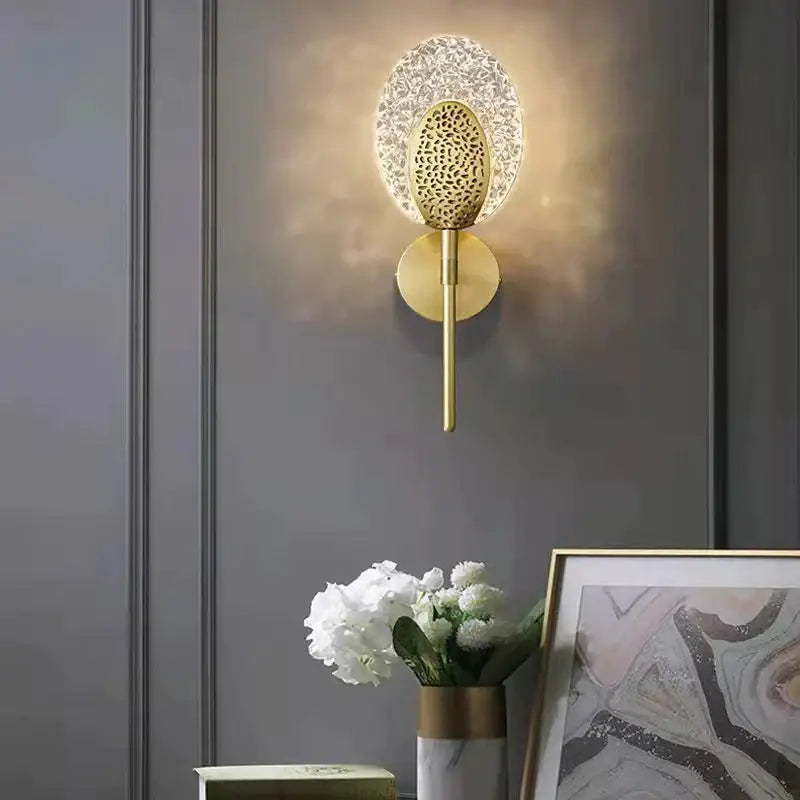 Gold Textured Wall Lamp wall sconce with crystal halo and brass finish on Tampa Home & Garden Store