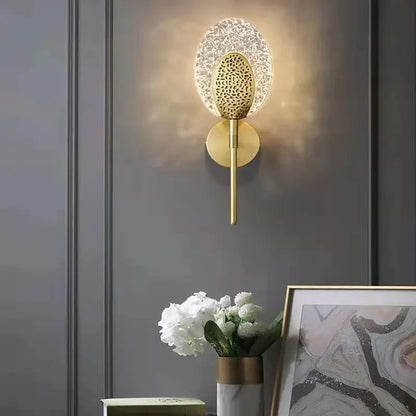 Gold Textured Wall Lamp wall sconce with crystal halo and brass finish on Tampa Home & Garden Store