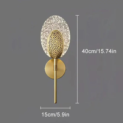 Gold Textured Wall Lamp by Decorbites, oval perforated surround, 40cm tall on Tampa Home & Garden Store