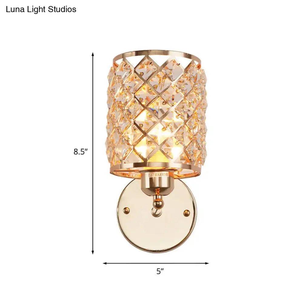 Gold Trellis Crystal Wall Light sconce with diamond-cut shade and round backplate Decorbites on Tampa Home & Garden Store