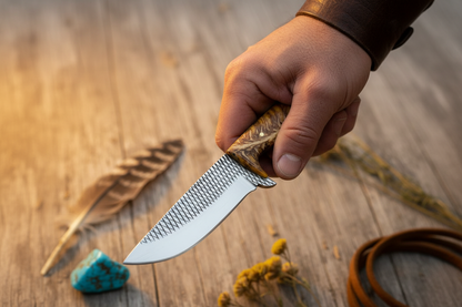 Cross Draw Knife with rasp tool steel blade and golden pine cone resin handle 7.5in on Tampa Home & Garden Store
