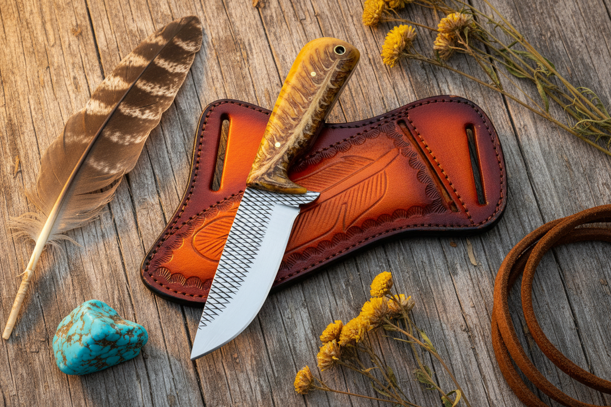 Cross Draw Knife with rasp steel blade and pine cone resin handle, 7.5 in, Frontier Cowboy Gear on Tampa Home & Garden Store