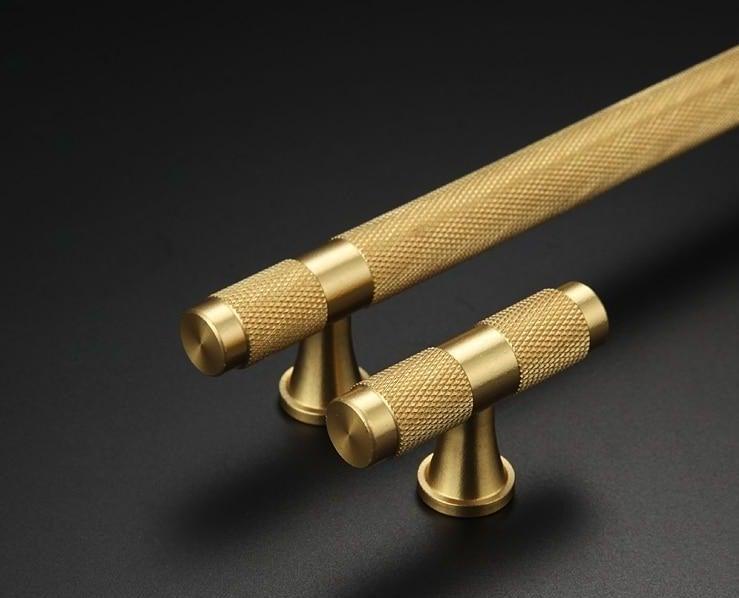 Stevvex pair of golden brass knurled textured cabinet handles and drawer pulls on Tampa Home & Garden Store