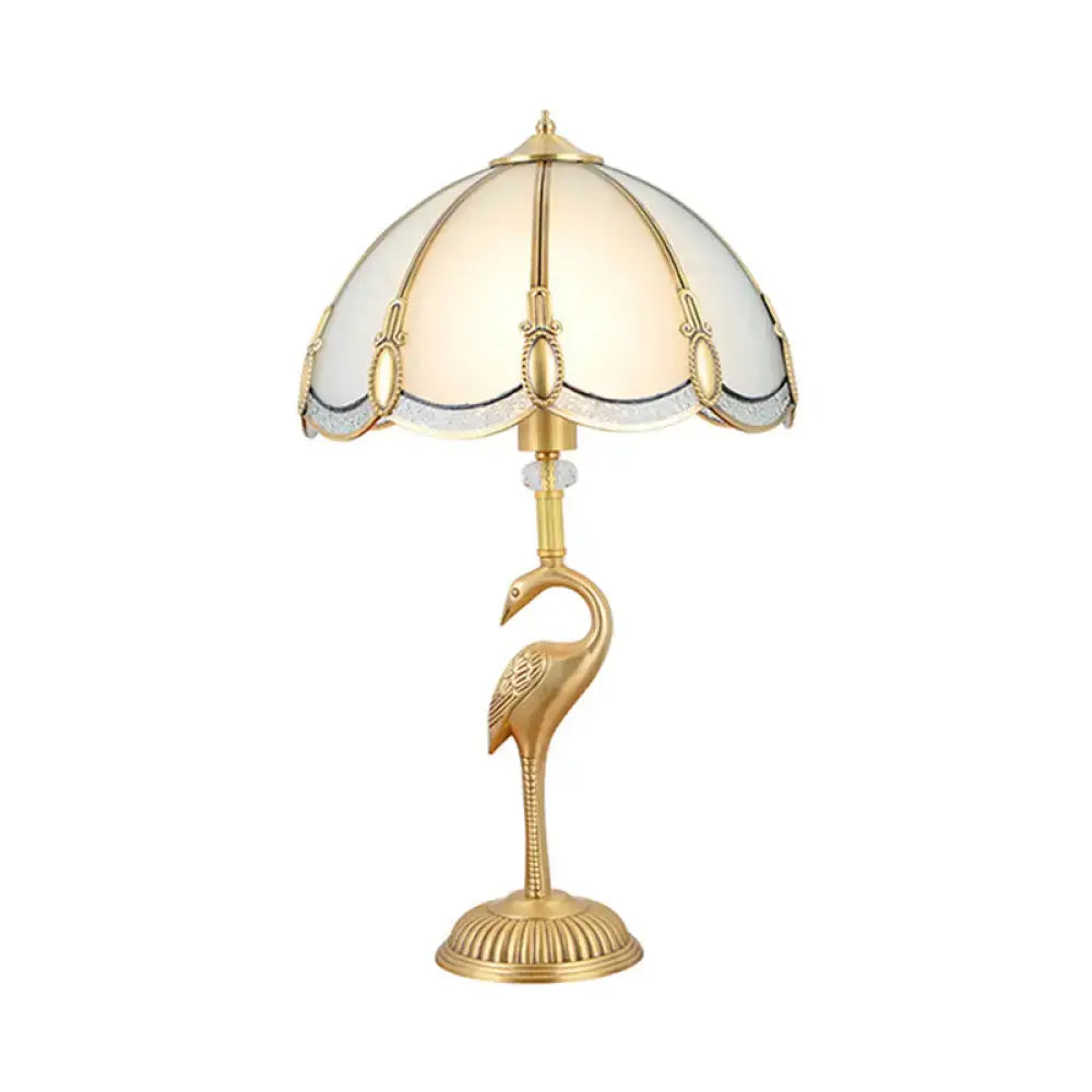 Gold Peacock Glass Lamp by Decorbites with ornate peacock stand and scalloped glass shade on Tampa Home & Garden Store