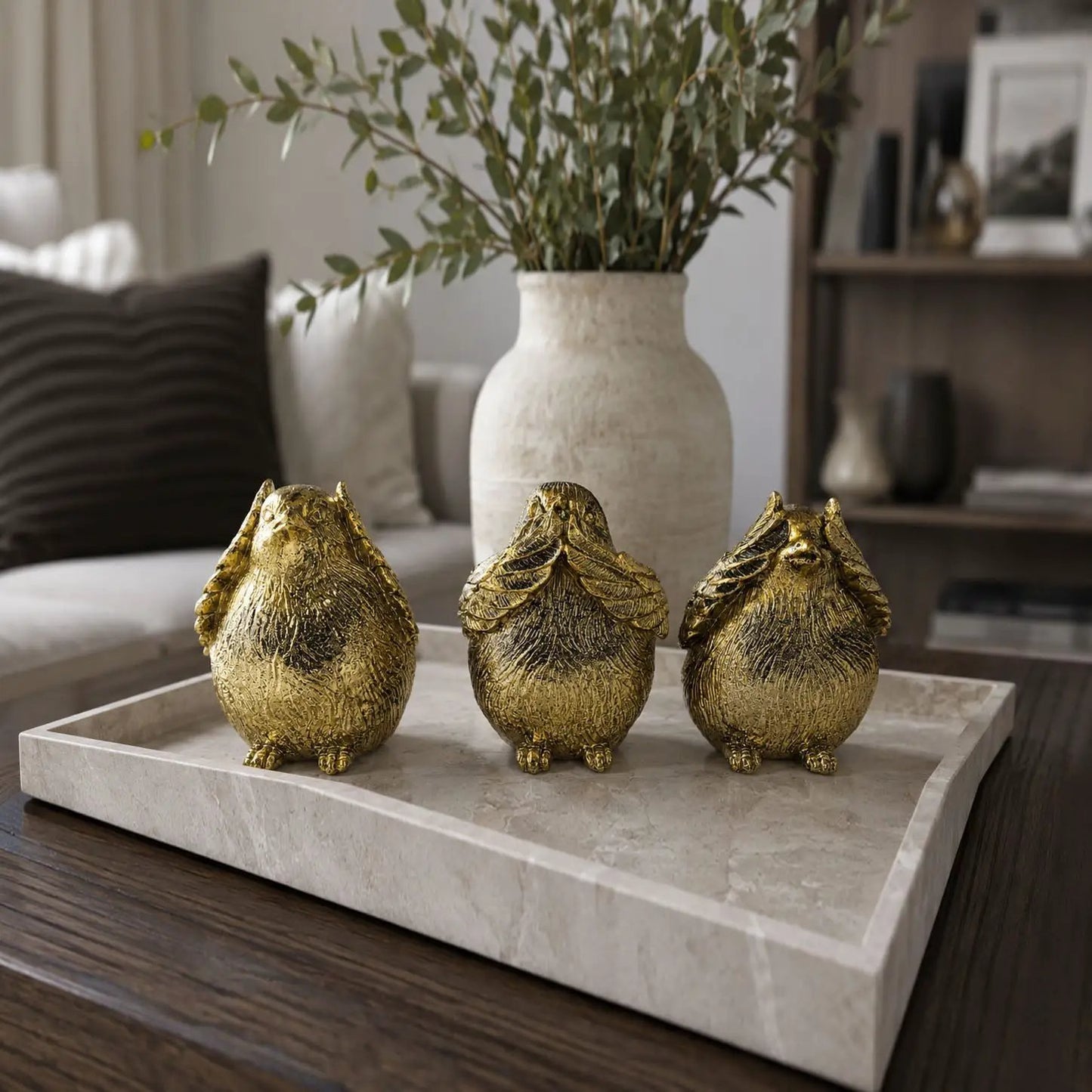 Wise Birds Gold Trio See No Evil Advice Figurines