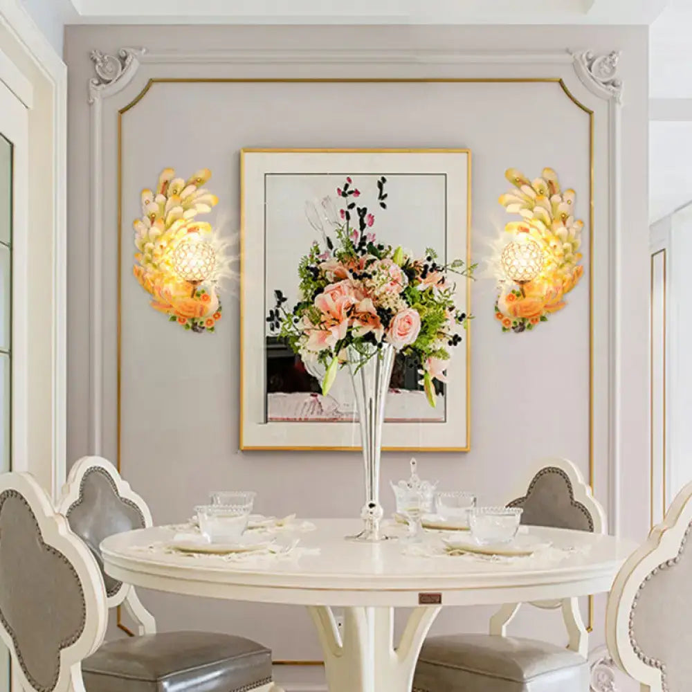 Decorbites golden peacock wall lights with crystal shades 2 lights yellowgreen living room on Tampa Home & Garden Store