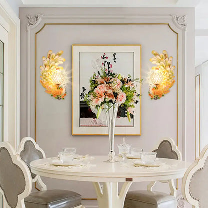 Decorbites golden peacock wall lights with crystal shades 2 lights yellowgreen living room on Tampa Home & Garden Store
