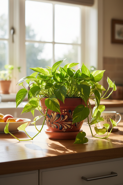 Golden Pothos indoor plant in a 6in pot with trailing vines in a decorative terracotta planter on Tampa Home & Garden Store