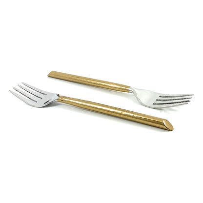 Gold-tone stainless steel dinner forks with hammered textured handles, set of 6 on Tampa Home & Garden Store