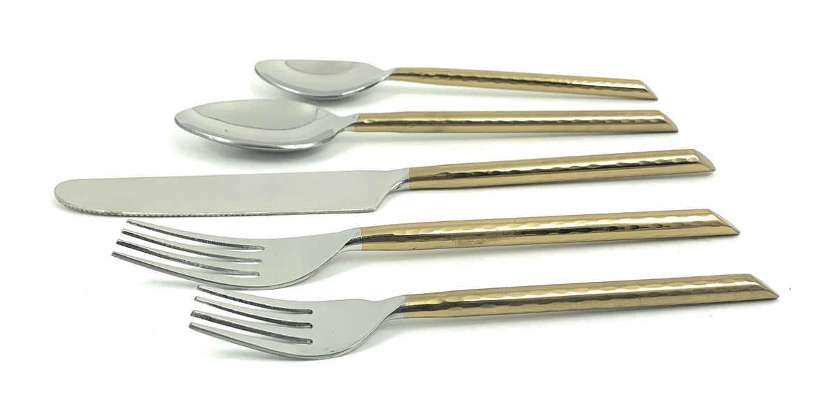 Vibhsa Golden Silverware 30-piece flatware set; 5-piece display with gold handles on Tampa Home & Garden Store