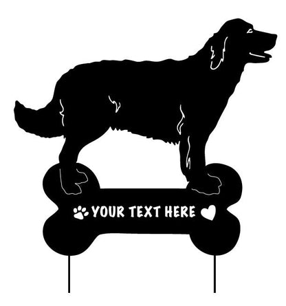 Golden Retriever garden stake silhouette with bone-shaped sign for text Rustica Ornamentals on Tampa Home & Garden Store