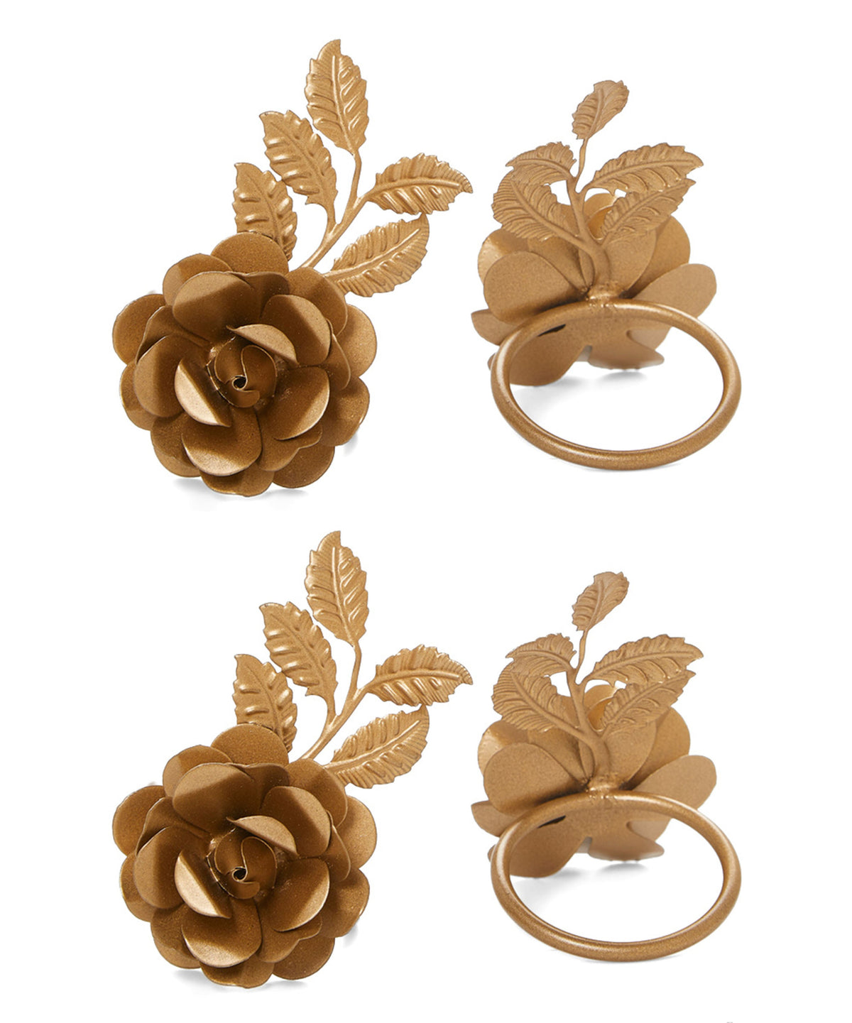 Gold rose napkin rings by Vibhsa set of 4 with leaves on Tampa Home & Garden Store