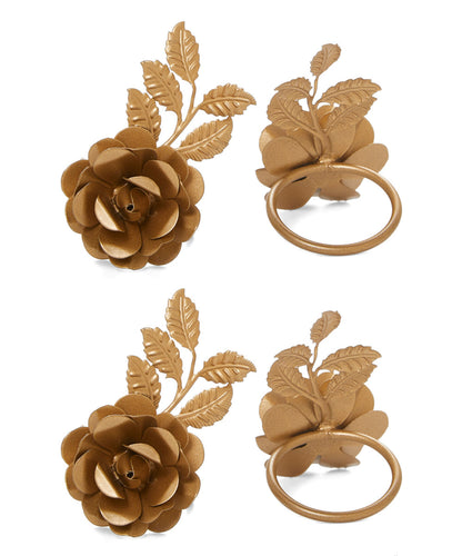 Gold rose napkin rings by Vibhsa set of 4 with leaves on Tampa Home & Garden Store