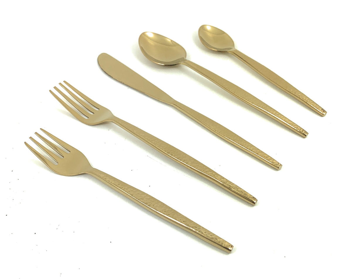 Vibhsa 20-piece gold hammered flatware set for 4 including forks knives spoons on Tampa Home & Garden Store