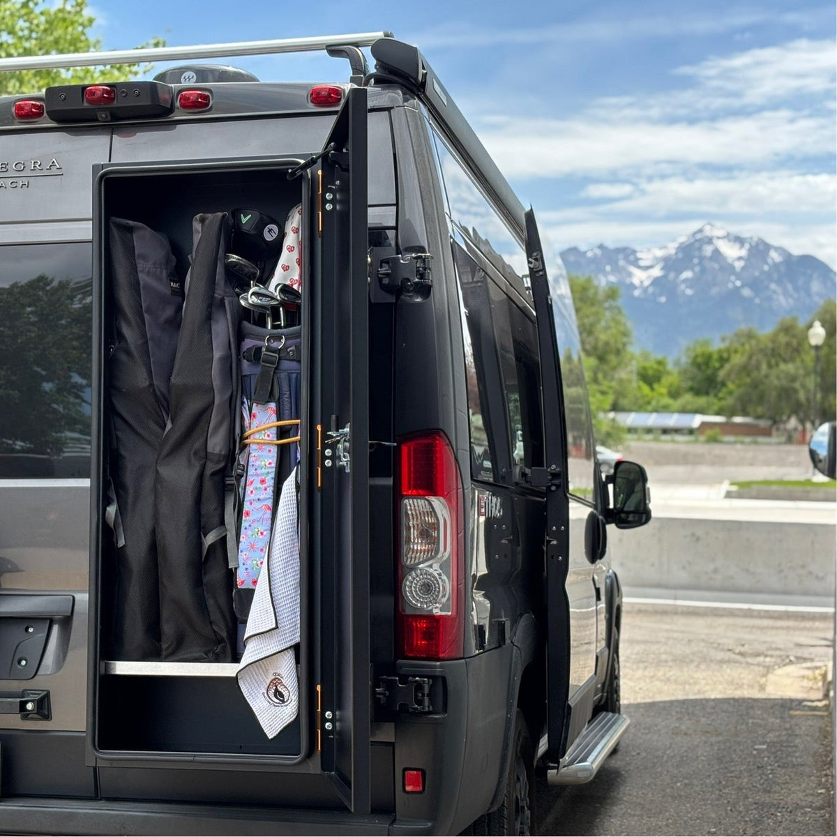 Avatar Caddie Storage Box, black golf bag accessories organizer in a van with golf clubs on Tampa Home & Garden Store