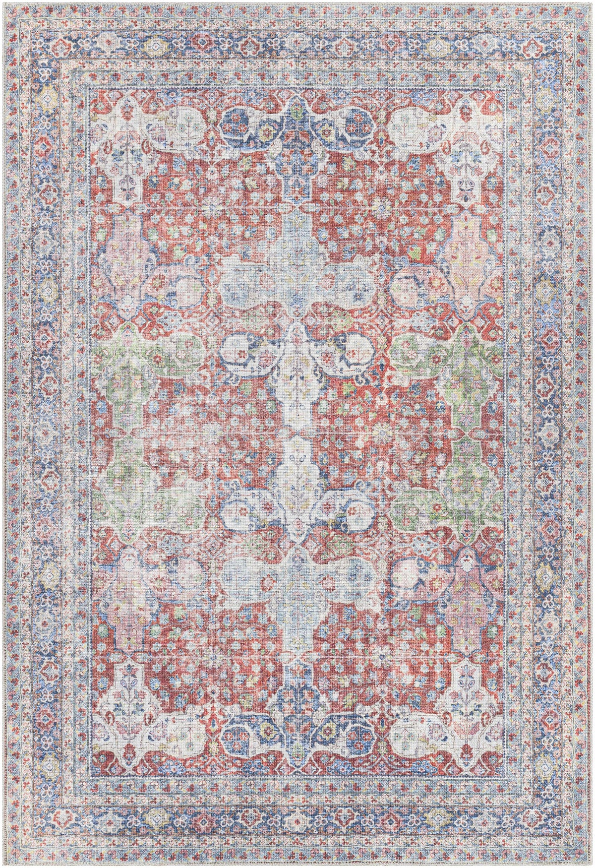 Area rug Rust Goma Vintage, distressed multicolor Persian-inspired design by Boutique Rugs on Tampa Home & Garden Store
