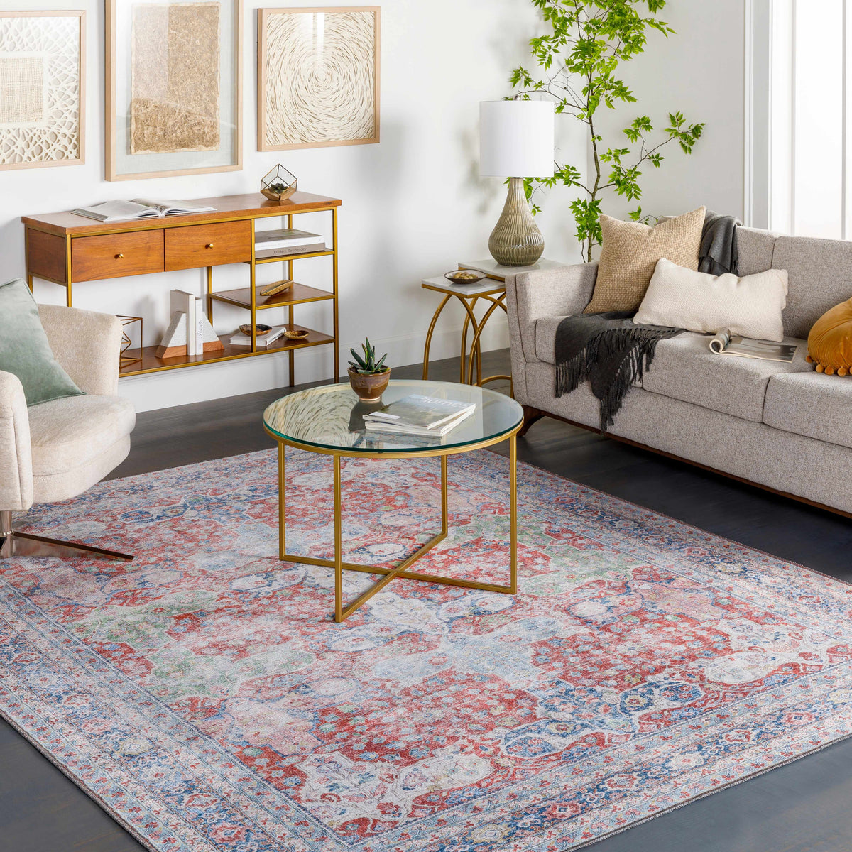 Rust Goma Vintage Area Rug by Boutique Rugs in a multicolor distressed pattern on Tampa Home & Garden Store
