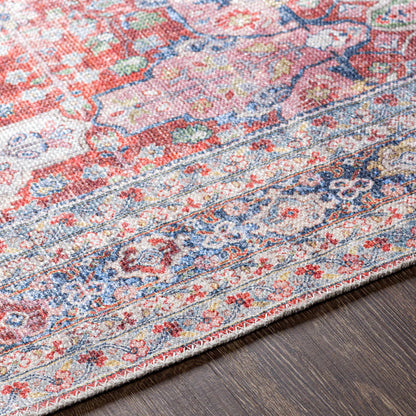 Rust Goma Vintage Area Rug red blue distressed floral pattern Boutique Rugs on Tampa Home & Garden Store