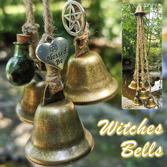 Wind chimes Stevvex 24in with 6 bronze bells, Bless Be heart charm and pentagram warding evil on Tampa Home & Garden Store