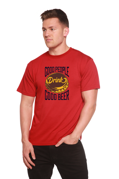 Men's red short sleeve graphic tee by Spun Bamboo, bamboo viscose/organic cotton blend Good People Drink Good Beer design on Tampa Home & Garden Store