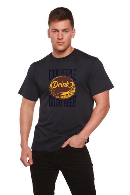 Good People men's bamboo viscose organic cotton short sleeve graphic tee navy with beer cap Drink on Tampa Home & Garden Store