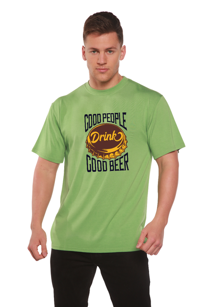 Good People men's lime green bamboo viscose organic cotton graphic tee with bottle cap design on Tampa Home & Garden Store