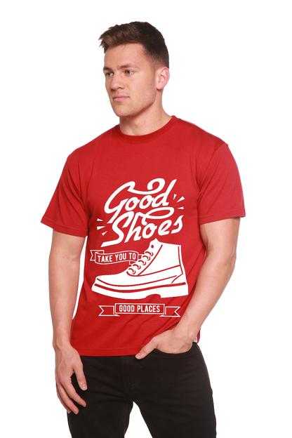 Good Shoes red graphic tee by Spun Bamboo bamboo viscose/organic cotton with white sneaker print on Tampa Home & Garden Store
